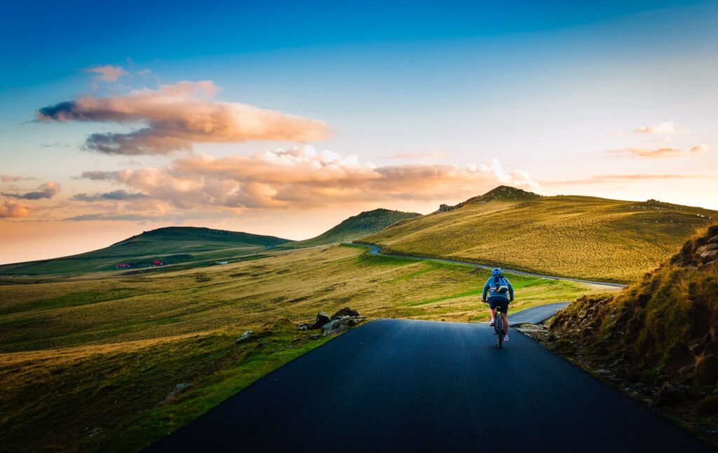 cycling up a steep hill