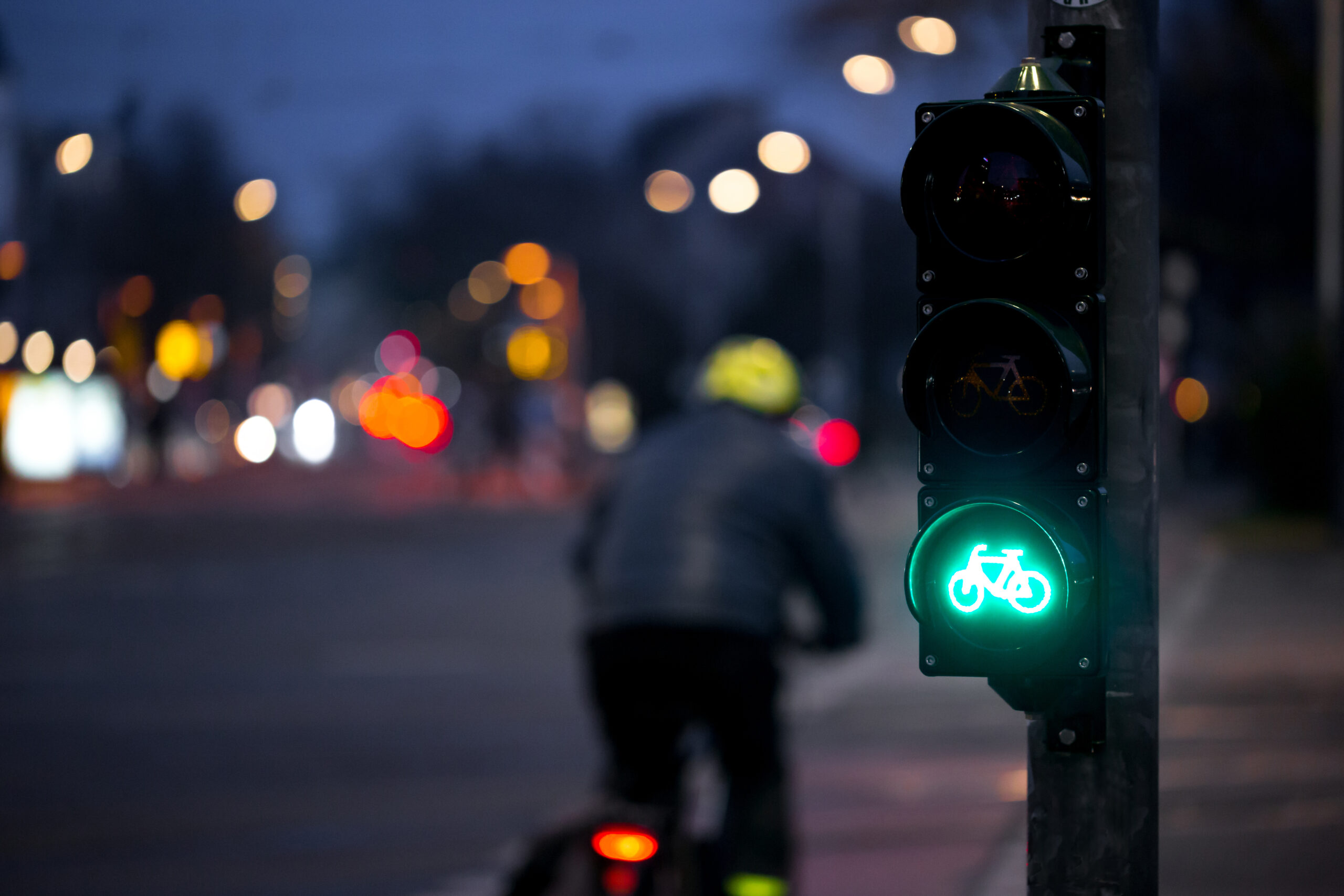 Cyclist passes bicycle traffic light