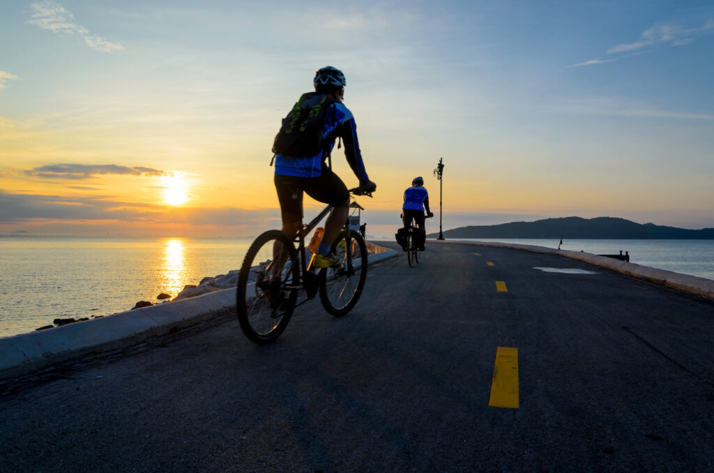 Cyclist riding on the road