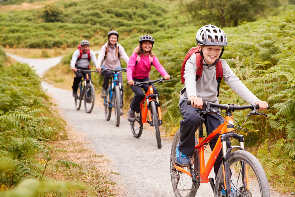 family enjoying a bike ride