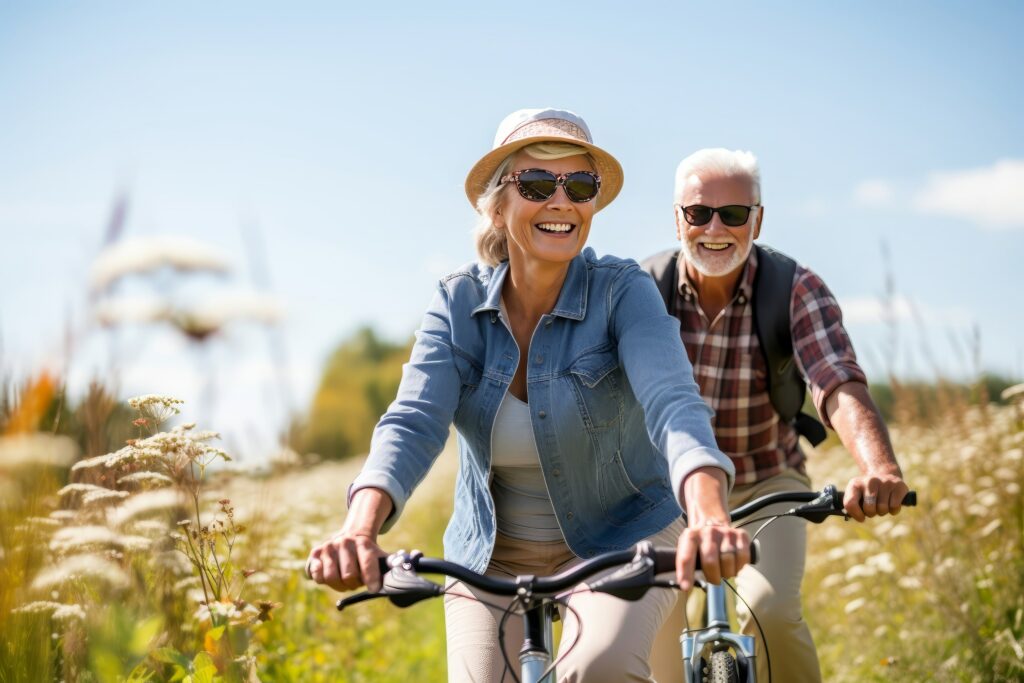 senior people riding an Avaris electric bike